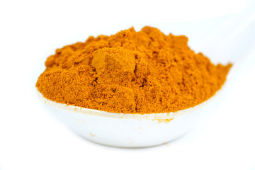 Turmeric powder herb on white background.