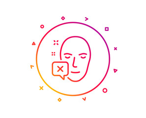 Face declined line icon. Human profile sign. Facial identification error symbol. Gradient pattern line button. Face declined icon design. Geometric shapes. Vector