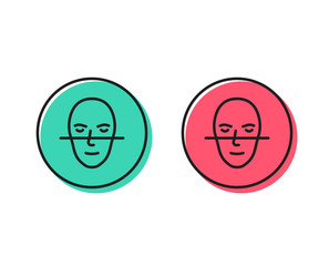 Face recognition line icon. Faces biometrics sign. Head scanning symbol. Positive and negative circle buttons concept. Good or bad symbols. Face recognition Vector