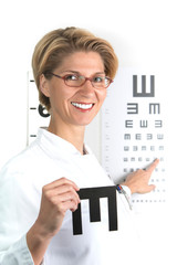 Young eye doctor W34 on the eye chart, Germany, Europe