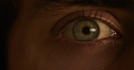 close up macro eye young man hallucinating intense drug addiction with light flashing experiencing adrenaline rush