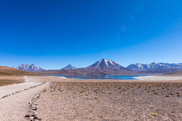 Fototapeta na wymiar Lagunas Altiplanicas, Miscanti y Miniques, amazing view at Atacama Desert. Chile, South America.