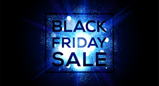 Black Friday Sale On Blue Flash Explosion Vector Flyer Template. Web Site Header Horizontal Banner