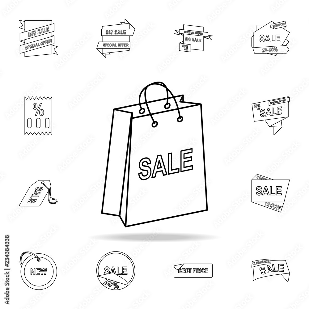 Wall mural shopping bag with a sale sign icon. detailed set of clearance sale icons. premium graphic design. on