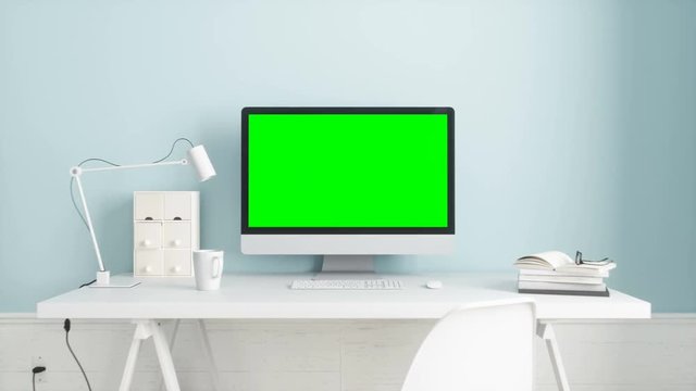Modern Home Office With Green Screen