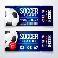 Vector illustration set of football, soccer modern flat ticket card element graphic design with realistic Ball © Black White Mouse