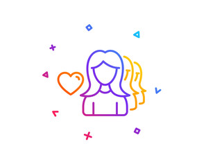 Couple Love line icon. Group of Women sign. Valentines day symbol. Gradient line button. Woman love icon design. Colorful geometric shapes. Vector