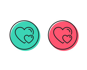 Couple Love line icon. Two Hearts sign. Valentines day symbol. Positive and negative circle buttons concept. Good or bad symbols. Hearts Vector