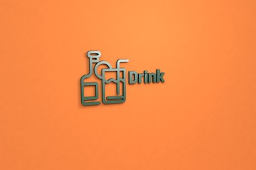 3D illustration of Drink, green color and green text with orange background.