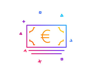 Fototapeta na wymiar Cash money line icon. Banking currency sign. Euro or EUR symbol. Gradient line button. Euro currency icon design. Colorful geometric shapes. Vector