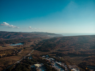 Aerial panoramic view of mountain area from above