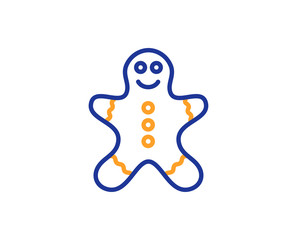 Gingerbread man line icon. Ginger cookie sign. Sweet holiday food symbol. Colorful outline concept. Blue and orange thin line color icon. Gingerbread man Vector