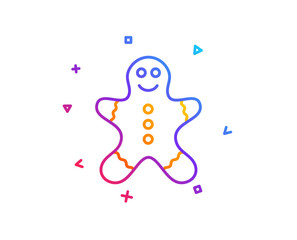 Gingerbread man line icon. Ginger cookie sign. Sweet holiday food symbol. Gradient line button. Gingerbread man icon design. Colorful geometric shapes. Vector