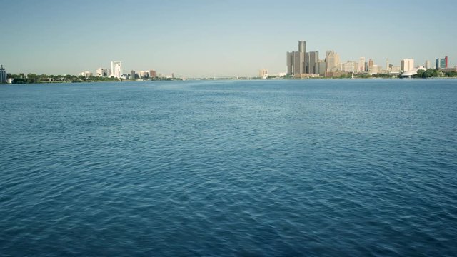 Detroit River Windsor and Detroit Tilt Up From Belle Isle