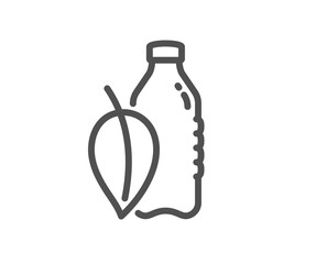 Water bottle line icon. Soda aqua drink sign. Mint leaf symbol. Quality design flat app element. Editable stroke Water bottle icon. Vector