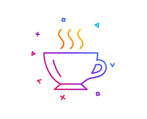 Coffee cup line icon. Hot drink sign. Cappuccino symbol. Gradient line button. Coffee icon design. Colorful geometric shapes. Vector