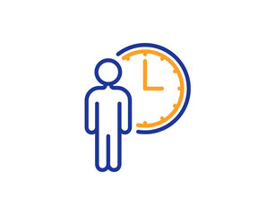 Person waiting line icon. Service time sign. Clock symbol. Colorful outline concept. Blue and orange thin line color icon. Waiting Vector