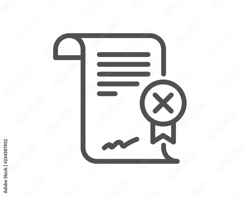 Poster reject certificate line icon. decline document sign. wrong file. quality design flat app element. ed