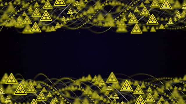 BIOHAZARD, Nuclear, Radiation Hazard Danger Symbols Animation, Rendering, Background, Loop, 4k
