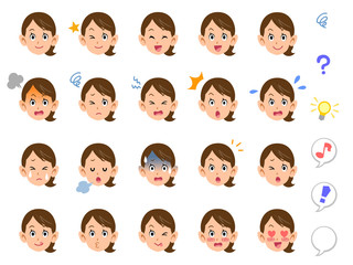 髪を縛った女性の20種類の表情　主婦　母　妻
