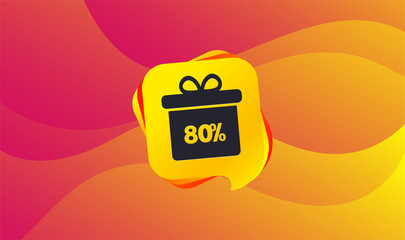 Obraz premium 80% sale gift box tag sign icon. Discount symbol. Special offer label. Wave background. Abstract shopping banner. Template for design. Vector