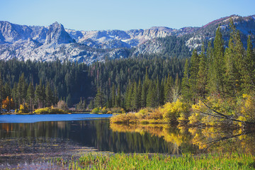 Vibrant panoramic summer view of Lake George near Twin Lakes, Mammoth Lakes, California, United...