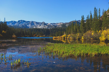 Vibrant panoramic summer view of Lake George near Twin Lakes, Mammoth Lakes, California, United States