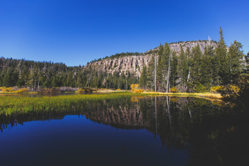 Vibrant panoramic summer view of Lake George near Twin Lakes, Mammoth Lakes, California, United States
