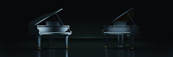 Grand piano in dark background. 3d rendering © lchumpitaz