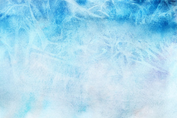 Colorful winter blue ink and watercolor textures on white paper background. Paint leaks and ombre effects. Hand painted abstract image.