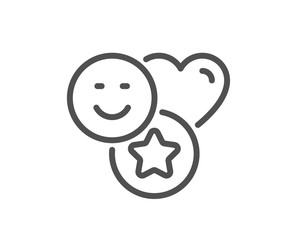 Fototapeta premium Social media likes line icon. Heart, star sign. Positive smile feedback symbol. Quality design flat app element. Editable stroke Smile icon. Vector