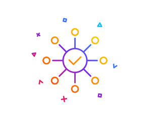 Survey check line icon. Correct answer sign. Gradient line button. Survey check icon design. Colorful geometric shapes. Vector
