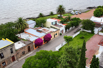 Fototapeta premium Street along Rio de la Plata in historic quarter of Colonia del Sacramento, Uruguay.