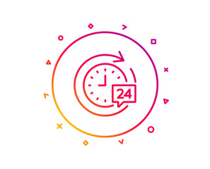 24 hours delivery line icon. Time or stopwatch sign. Gradient pattern line button. 24h delivery icon design. Geometric shapes. Vector
