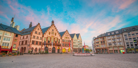 Frankfurt Old town square romerberg at twilight - obrazy, fototapety, plakaty
