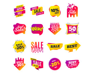 Sale banner templates design. Special offer tags. Cyber monday sale discounts. Black friday shopping icons. Best ultimate offer. Super shopping discount icons. Vector