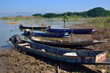 Boats fishing in Lam Ta Khong dam, Pak Chong District, Nakhon Ratchasima Province ,Thailand