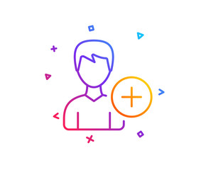 Add User line icon. Profile Avatar sign. Male Person silhouette symbol. Gradient line button. Add Person icon design. Colorful geometric shapes. Vector