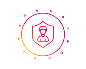 User Protection line icon. Profile Avatar with shield sign. Male Person silhouette symbol. Gradient pattern line button. Security Agency icon design. Geometric shapes. Vector