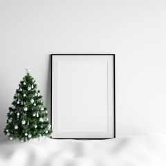 Mock Up Poster Frame Interior White Christmas Winter Decoration