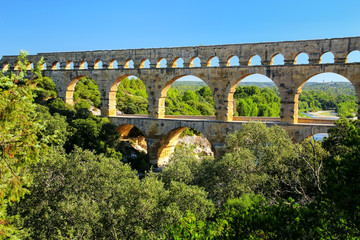 Fototapeta na wymiar Aqueduct Pont du Gard in southern France