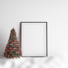 Mock Up Poster Frame Interior White Christmas Winter Decoration