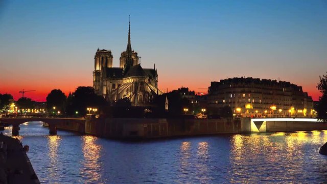 Sunset background of Seine and Notre Dame de Paris, Paris, France, background loop