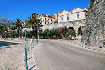 Fototapeta na wymiar Road around Korcula old town walls, Croatia
