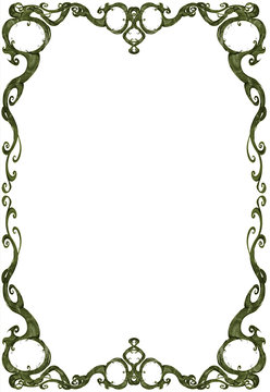 Digital design illustration of a beautiful, elegant and curled frame element with plant and natural theme. Fantasy background pattern decorated with roots and vines
