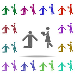 the guy on his knees admits love icon. Elements of People in love in multi color style icons. Simple icon for websites, web design, mobile app, info graphics