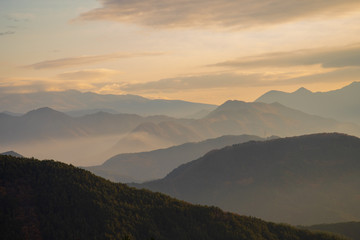 Early morning mountain ridges of Japan