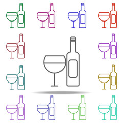 a bottle and a glass of wine outline icon. Elements of restaurant in multi color style icons. Simple icon for websites, web design, mobile app, info graphics