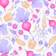 Vegetables on white background seamless pattern