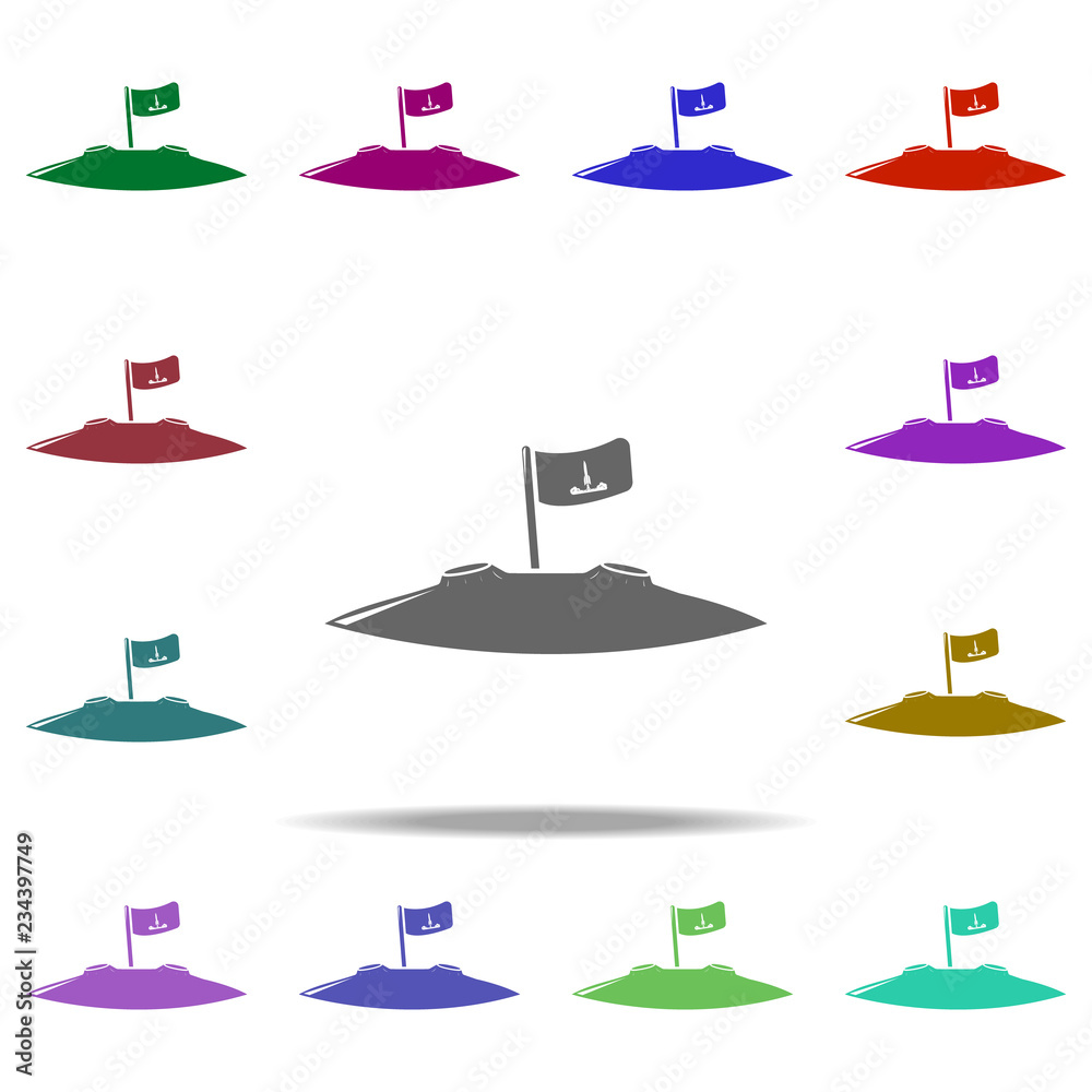 Poster flag on planet icon. elements of space in multi color style icons. simple icon for websites, web des
